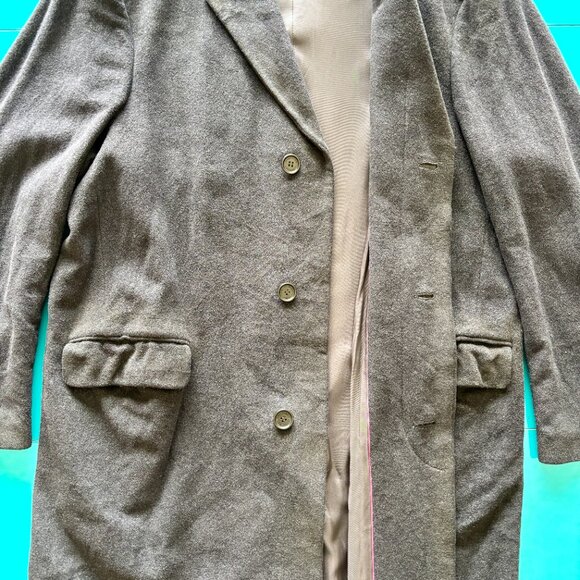 Vintage Racing Green Wool-Blend Grey Overcoat (Chest 44R) - Picture 6 of 16